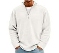 Sweatshirt Homme Col Zippé Gaufré Manches Longues Maille Texturée | Haut Confortable pour Automne Hiver, Couleur Unie, Hoodie Homme Quart Zip Montant, Coupe Droite, Poignets Côtelés, Streetwear