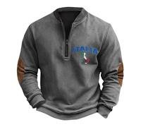 Sweatshirt Homme Sports Casual Pull de Noël Homme Zippé avec Impression Italie Drapeau Créatif Top T-Shirts à Manches Longues Sweat sans Capuche d'hiver Chaud Idée Cadeau pour Homme