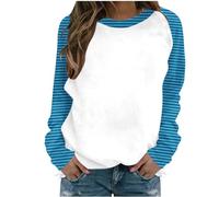 Sweatshirt imprimé pour femme - Pull à manches longues raglan à personnaliser avec logo de texte photo, personnalisé, exclusif, vêtements de Noël, Halloween, pour couples et fêtes de famille, bleu, S