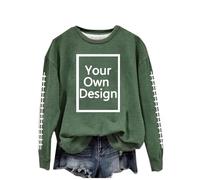 Sweatshirt imprimé pour femme - T-shirt à manches longues avec imprimé sur le devant, personnalisation exclusive avec logo photo - Costume de Noël Halloween pour festival, Vert armée., L