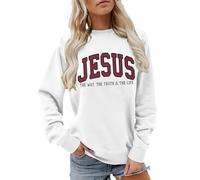Sweatshirt Jésus | Pull col rond de foi chrétienne, Pull Jésus est le Chemin, la Vérité et la Vie pour femmes, Hoodie doux d'automne pour dammes vêtement d'intérieur en polaire douce(Blanc,XL)