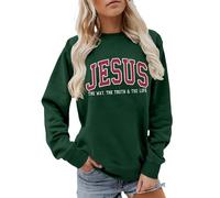 Sweatshirt Jésus | Pull col rond de foi chrétienne, Pull Jésus est le Chemin, la Vérité et la Vie pour femmes, Hoodie doux d'automne pour dammes vêtement d'intérieur en polaire douce(Dark Vert,L)