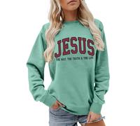 Sweatshirt Jésus | Pull col rond de foi chrétienne, Pull Jésus est le Chemin, la Vérité et la Vie pour femmes, Hoodie doux d'automne pour dammes vêtement d'intérieur en polaire douce(Vert,XXL)