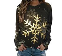 Sweatshirt Noel Femme Hiver Grande Taille Sweat Femme Imprimé Noël Femme sans Capuche Femme Rigolo Noel Pull Christmas Moche Chemises de Noël Femme Ample Vêtements à La Mode Loisirs Quotidiennes