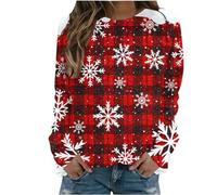 Sweatshirt Noel Femme Hiver Grande Taille Sweat Femme Imprimé Noël Femme sans Capuche Femme Rigolo Noel Pull Christmas Moche Chemises de Noël Femme Ample Vêtements à La Mode Loisirs Quotidiennes