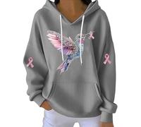 Sweatshirt pour femme Kind Mind Wear T-shirt contre le cancer du sein In We Wear Sweat à capuche matelassé à manches longues, Gris-2., XL