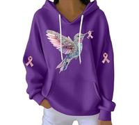 Sweatshirt pour femme Kind Mind Wear T-shirt contre le cancer du sein In We Wear Sweat à capuche matelassé à manches longues, Violet foncé., XXL