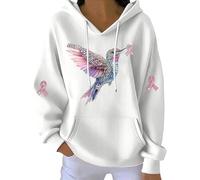 Sweatshirt pour femme Kind Mind Wear T-shirt contre le cancer du sein In We Wear Sweat à capuche matelassé à manches longues, Blanc-2, M