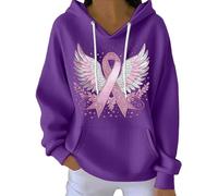Sweatshirt pour femme Kind Mind Wear T-shirt contre le cancer du sein In We Wear Sweat à capuche matelassé à manches longues, Violet foncé., S
