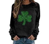 Sweatshirt pour femme Saint Patrick Trèfle Vert Trèfle à quatre feuilles Pull graphique Col Rond Pull Amour Cœur Imprimé Chemisiers Nouveauté Drôle T-shirt à manches longues, Noir 01, L
