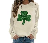 Sweatshirt pour femme Saint Patrick Trèfle Vert Trèfle à quatre feuilles Pull graphique Col Rond Pull Amour Cœur Imprimé Chemisiers Nouveauté Drôle T-shirt à manches longues, 01, beige., XXL