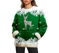 Sweatshirt sans Capuche pour Femmes Design décontracté en Polaire à col Rond Pull Chaud et Doux pour l'hiver Parfait pour Le Quotidien et Les fêtes Style Confortable et Polyvalent (Dark Green, XXL)