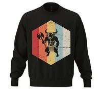 Sweatshirt unisexe surdimensionné en coton mélangé de style rétro délavé mythologie grecque minotaure noir, Noir , L Grande taille
