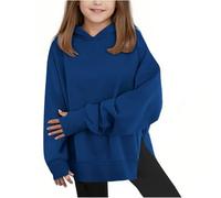 Sweatshirts à capuche surdimensionnés avec trous pour les pouces pour filles, avec fente au bas en molleton de coton - Sweats à capuche unis, doux, amples, pour adolescents et enfants - Hauts à