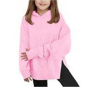 Sweatshirts à capuche surdimensionnés avec trous pour les pouces pour filles, avec fente au bas en molleton de coton - Sweats à capuche unis, mignons, amples pour adolescents et enfants - Hauts à
