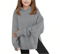 Sweatshirts à capuche surdimensionnés avec trous pour les pouces pour filles, avec fente au bas en molleton de coton - Sweats à capuche pour adolescents et enfants - Hauts amples et mignons à col