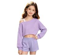 Sweatshirts à Épaules Dénudées pour Fille à Col Large Pull Y2K Crop Top | Automne-Hiver Off the Shoulder Sweatshirt à Manches Longues Couleur Unie Haut Top idéal pour l'école et Les Sorties 8-16 ans