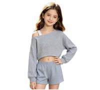 Sweatshirts à Épaules Dénudées pour Fille à Col Large Pull Y2K Crop Top | Automne-Hiver Off the Shoulder Sweatshirt à Manches Longues Couleur Unie Haut Top idéal pour l'école et Les Sorties 8-16 ans