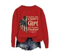 Sweatshirts d'automne pour femmes à col ruond hauts pour femmes « I'm Not Just Daddy's Girl I'm A Veteran's », sweat-shirt ample à manches longues pour femme, Sweat-shirts courts rouges pour femmes, M