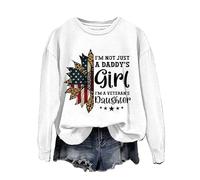 Sweatshirts d'automne pour femmes à col ruond hauts pour femmes « I'm Not Just Daddy's Girl I'm A Veteran's », sweat-shirt ample à manches longues pour femme, Sweat-shirts de Noël blancs pour femmes