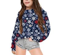 Sweatshirts de Noël Moche pour Enfant Fille avec Rigolo Renne Imprimés, Cadeaux Noëls Pull Manches Longues Col Ras du Cou De Noels Veste d'hiver Enfants pour Filles 2-12 Ans