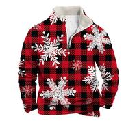 Sweatshirts de Noël pour homme Sweat à fermeture éclair pour Noël Motif renne amusant Grande taille Pull de Noël Manches longues Chemise de Noël basique Automne Hiver, Vin, XXXL