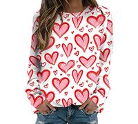 Sweatshirts de Saint-Valentin pour femmes Amour Cœur Lettres Imprimées Sweatshirt Ample Col Rond Graphique Pull-over T-shirts, rouge, L