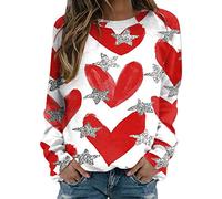 Sweatshirts de Saint-Valentin pour femmes Amour Cœur Lettres Imprimées Sweatshirt Ample Col Rond Graphique Pull-over T-shirts, Blanc., S