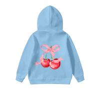 Sweatshirts Enfant Fille Ado 1-14 Ans Automne Et Hiver Sweat Enfant Ado Fille Mignon Impression NœUd Cerise Hauts Manches Longues Couleur Unie La Mode DéContracté Ample (Light Blue, 7-8 ans)