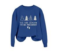 Sweatshirts Femme à Manches Longues Imprimé Tis The Season to Be Pregnant Noël Hiver Sweat Shirt Femme Décontracté Solid Color Vêtement Chaud(Blue, S)