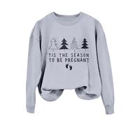 Sweatshirts Femme à Manches Longues Imprimé Tis The Season to Be Pregnant Noël Hiver Sweat Shirt Femme Décontracté Solid Color Vêtement Chaud(Grey, XXL)
