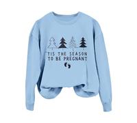 Sweatshirts Femme à Manches Longues Imprimé Tis The Season to Be Pregnant Noël Hiver Sweat Shirt Femme Décontracté Solid Color Vêtement Chaud(Light Blue, XL)