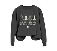 Sweatshirts Femme à Manches Longues Imprimé Tis The Season to Be Pregnant Noël Hiver Sweat Shirt Femme Décontracté Solid Color Vêtement Chaud(Dark Gray, L)