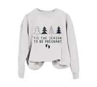 Sweatshirts Femme à Manches Longues Imprimé Tis The Season to Be Pregnant Noël Hiver Sweat Shirt Femme Décontracté Solid Color Vêtement Chaud(White, M)