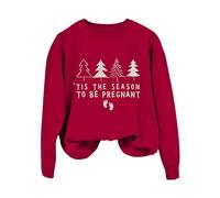 Sweatshirts Femme à Manches Longues Imprimé Tis The Season to Be Pregnant Noël Hiver Sweat Shirt Femme Décontracté Solid Color Vêtement Chaud(Brick Red, S)