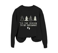 Sweatshirts Femme à Manches Longues Imprimé Tis The Season to Be Pregnant Noël Hiver Sweat Shirt Femme Décontracté Solid Color Vêtement Chaud(Black, XXL)