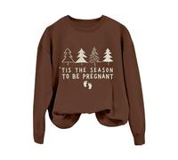 Sweatshirts Femme à Manches Longues Imprimé Tis The Season to Be Pregnant Noël Hiver Sweat Shirt Femme Décontracté Solid Color Vêtement Chaud(Coffee, M)