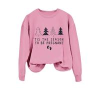 Sweatshirts Femme à Manches Longues Imprimé Tis The Season to Be Pregnant Noël Hiver Sweat Shirt Femme Décontracté Solid Color Vêtement Chaud(L)