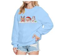 Sweatshirts Femme Christmas Ladies Cute Deer Snowman Santa Imprimé Col Rond Manches Longues Sweatshirt(Light Blue, L)