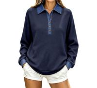 Sweatshirts Femme Confortable, Sweat-Shirt à Manches Longues pour Femme, col boutonné, Pull décontracté, Blouse Tunique Sportive en Maille avec Bordures contrastées