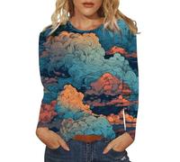 Sweatshirts Femme Sweat à Capuche Ample et décontracté pour Femmes, col Rond, Manches Longues, imprimé Floral coloré, sans Chapeau Tuniques Femmes Originales Longues (Sky Blue, M)