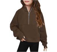 Sweatshirts Fille 5-14 Ans Pull Zippé 1/2 sans Capuche Sweat Enfant Mignon | Pullover Ado A la Mode Col Montant Unie Sweatshirt Hiver Large Court Manche Longue Streetwear Sport avec Poche Oversize