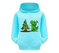 Sweatshirts Fille - À Capuche Chaud À Manches Longues pour Enfant en Bas Âge Et Imprimé Dinosaure Dessin Animé Noël (Blue 10-11 Years)