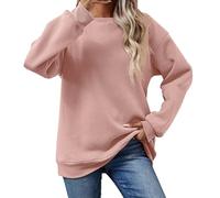 Sweatshirts for Women Oversized Jumpers Women's Autumn Winter Long Sleeve Round Neck Fashion Solid Color Hoodie (Pink, L) h1023