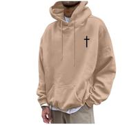 Sweatshirts Hommes Chrétiens Sweat à capuche Foi Vers bibliques Sweat à capuche Religieux Graphique Pull Hauts Simple Élégant Pull à capuche Vintage Classique Pulls chauds, kaki, XL