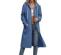 Sweatshirts longs pour femmes UK avec fermeture éclair et poches, vestes en polaire à zip complet pour dames, cardigans longs, tuniques avec fentes latérales, pulls oversized, manteaux longues, Bleu