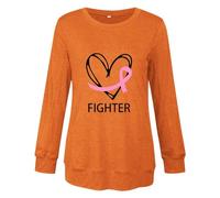 Sweatshirts pour femme avec lettre de prévention du cancer du sein demi-fermeture éclair pour femmes hauts de vacances Colla sweatshirts pour femmes, Orange, XXL