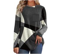 Sweatshirts pour femme - Imprimé géométrique tendance - Manches longues - Col rond - Ample - Léger - Confortable - Tunique de sortie pour le bureau, le quotidien - Grande taille, Gris 01, 4XL