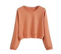 Sweatshirts pour femmes, couleur unie, col rond, décontracté, manches longues, haut court, Rouge, L