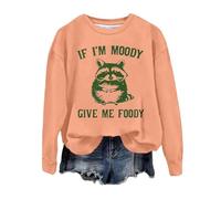Sweatshirts pour femmes Fall If I'm Moody Give Me Foody Print Pullover Femme Mode Casual Lettre Imprimée Sweat-shirt à manches longues, Orange, XXL